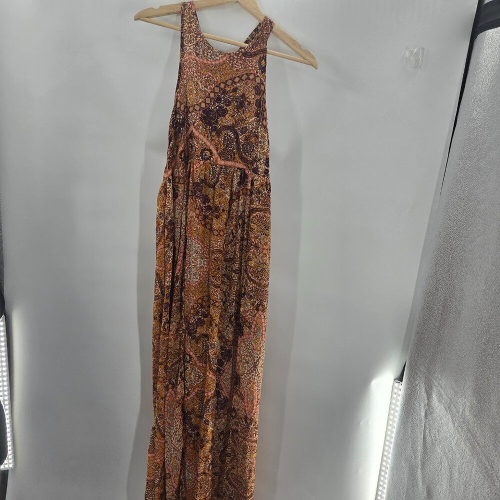 Xhilaration Orange Brown Boho Gypsy Gauze Semi-Sheer Maxi Dress Size Small